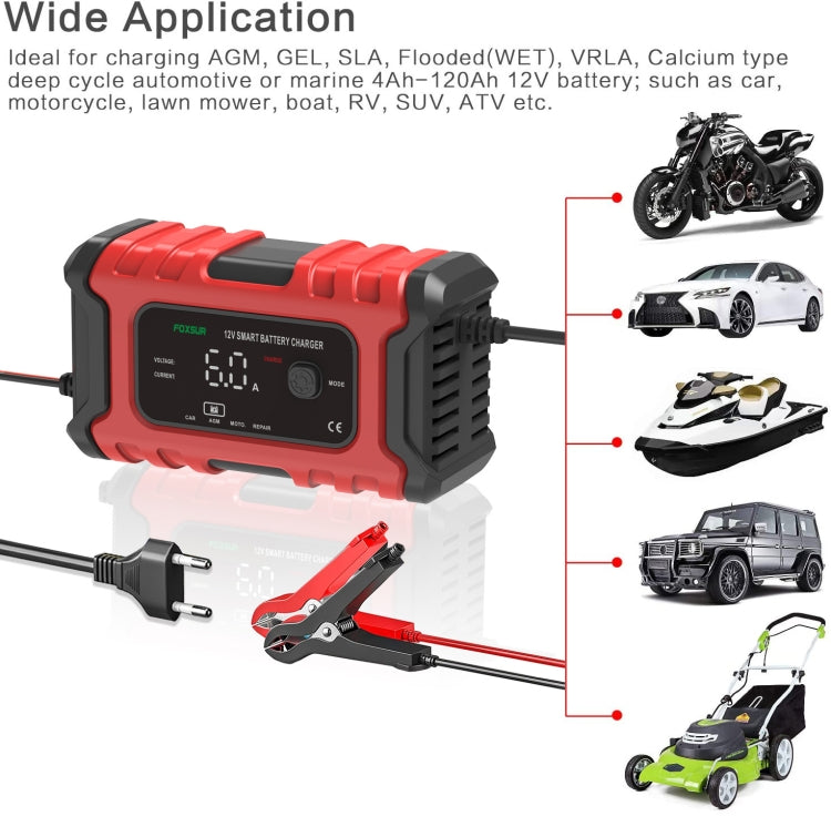 FOXSUR 6A 12V Motorcycle / Car Smart Battery Charger, Plug Type:AU Plug(Red)