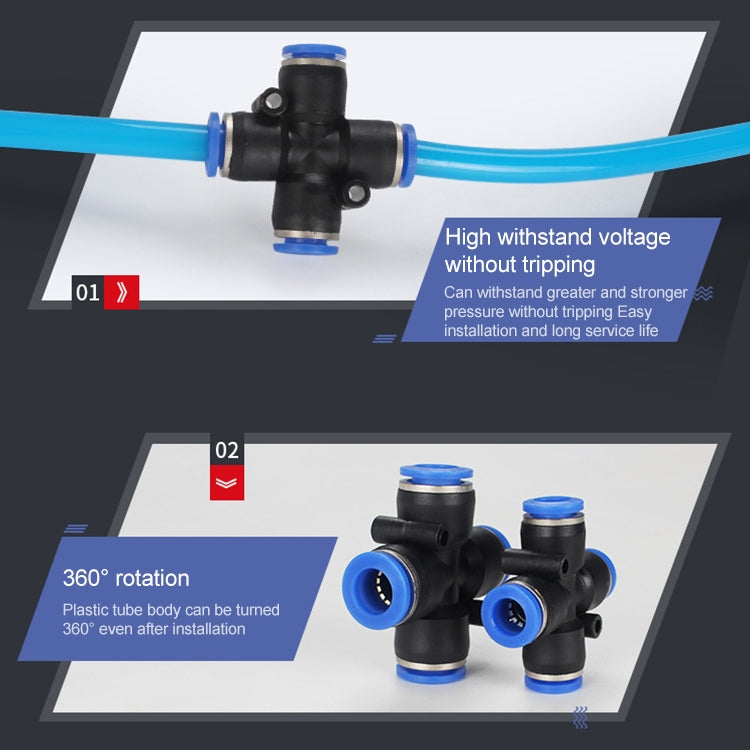 PZA-10 LAIZE 10pcs Plastic PZA Four-way Pneumatic Quick Fitting Connector