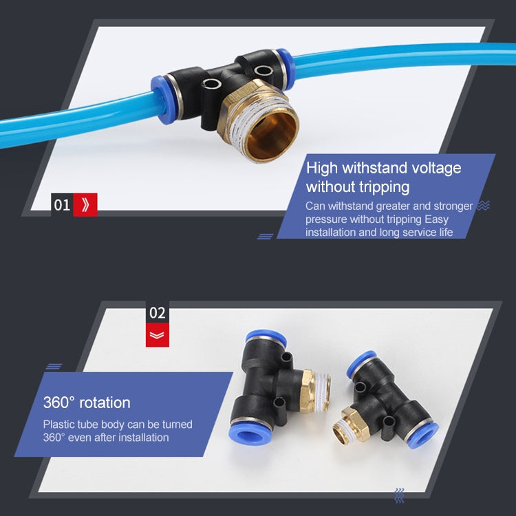 PB6-01 LAIZE 10pcs Plastic T-type Tee Male Thread Pneumatic Quick Connector