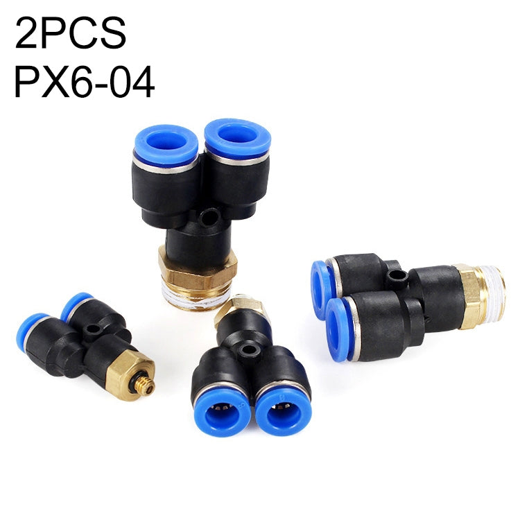 PX6-04 LAIZE 2pcs Plastic Y-type Tee Male Thread Pneumatic Quick Connector