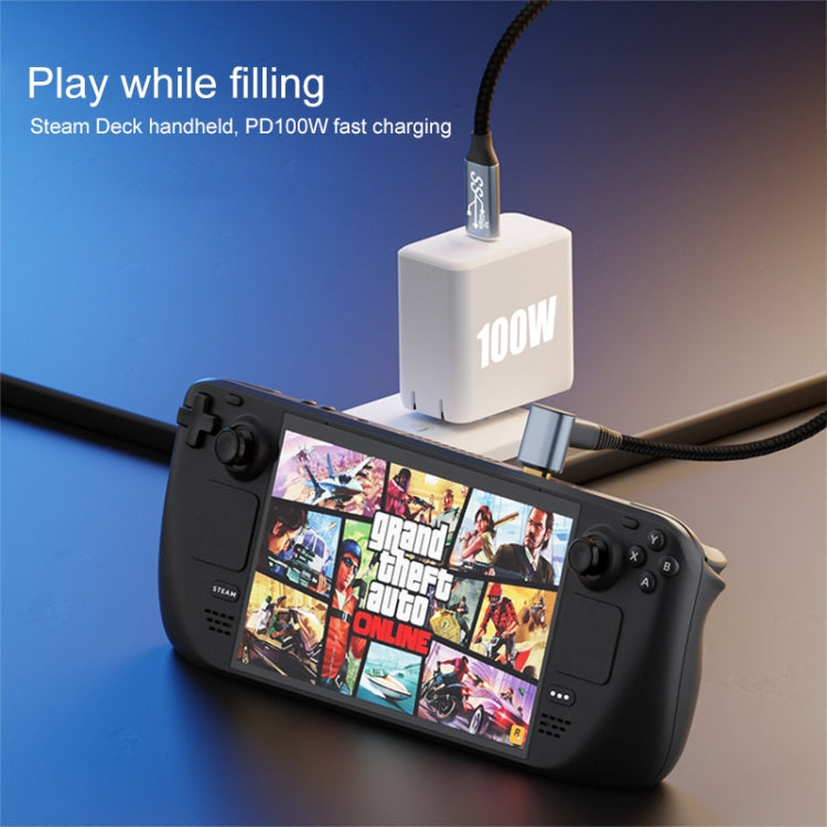 For Steam Deck Gen 100W USB-C/Type-C Male to USB-C/Type-C Female Stereo Curved Extension Cable, Length:1m