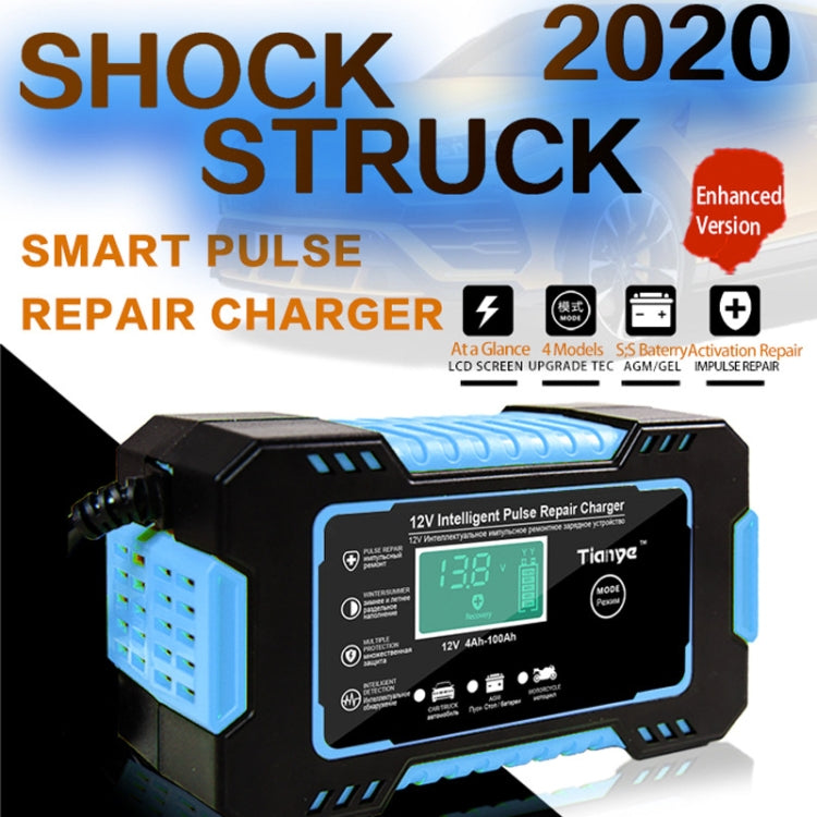 Motorcycle / Car Battery Smart Charger with LCD Creen, Plug Type:UK Plug(Blue)