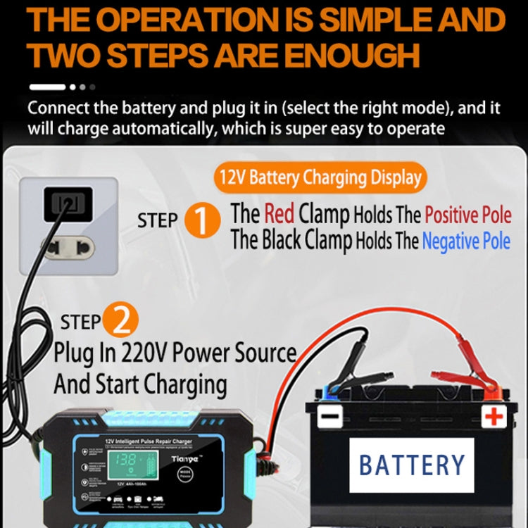 Motorcycle / Car Battery Smart Charger with LCD Creen, Plug Type:EU Plug(Blue)