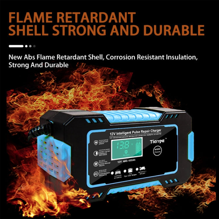 Motorcycle / Car Battery Smart Charger with LCD Creen, Plug Type:EU Plug(Blue)