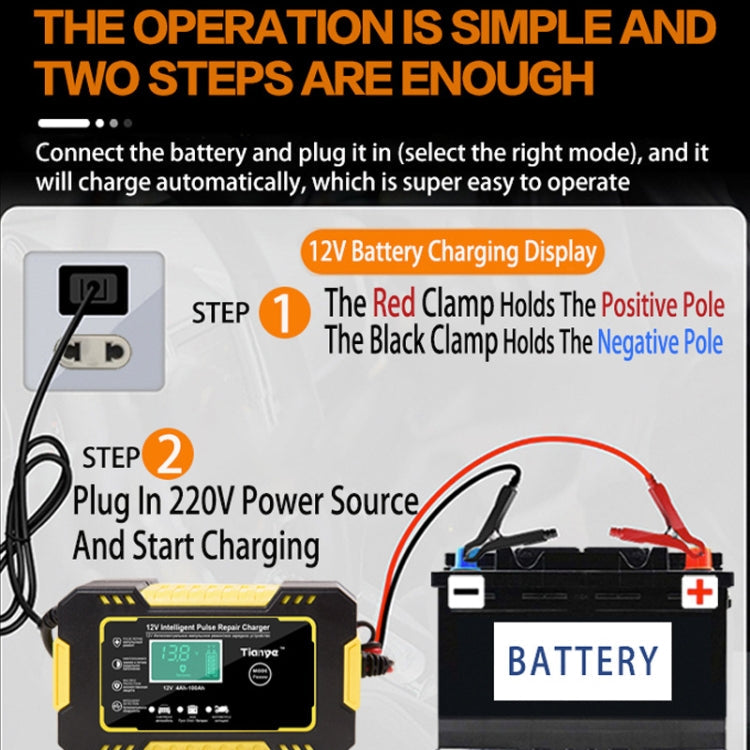 Motorcycle / Car Battery Smart Charger with LCD Creen, Plug Type:EU Plug(Yellow)
