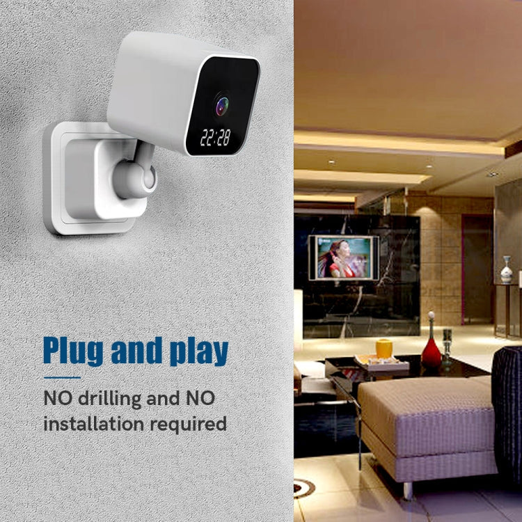 DP27 1080P Clock Plug Card WiFi Camera, Support Two-way Voice Intercom & Mobile Monitoring, Specification:EU Plug(White)