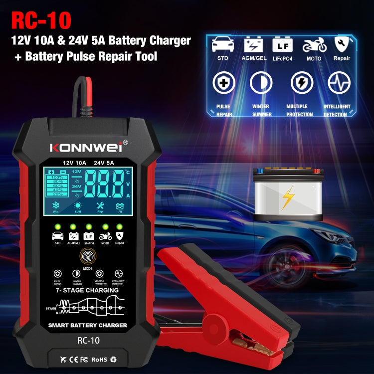 KONNWEI RC-10 2 inch Car Battery Charger Battery Pulse Repair Tool, Plug Type:EU Plug
