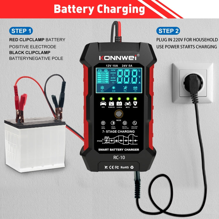 KONNWEI RC-10 2 inch Car Battery Charger Battery Pulse Repair Tool, Plug Type:EU Plug