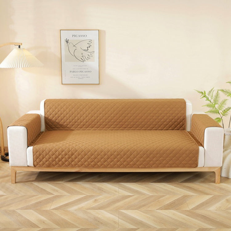Double-sided Waterproof Pet Cushion Diamond Pattern Sofa Cover, Size:130x196cm(Yellow Coffee)