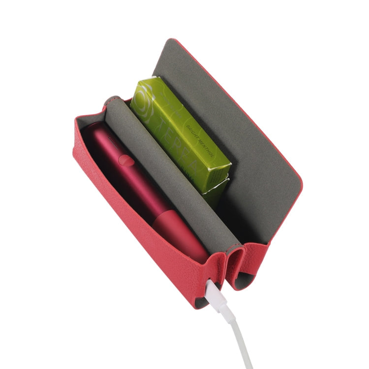 For IQOS ILUMA ONE Litchi Pattern Electronic Cigarette Leather Storage Bag(Red)
