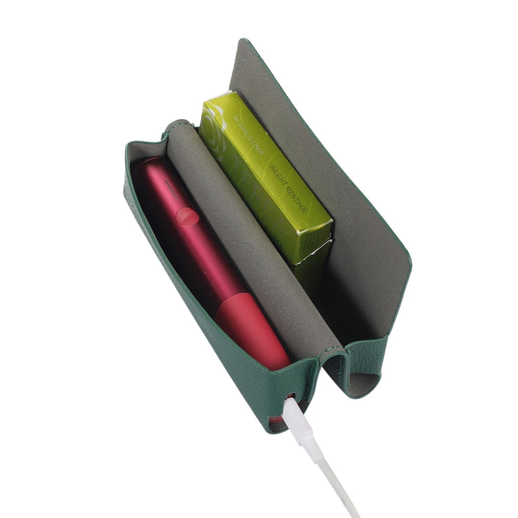 For IQOS ILUMA ONE Litchi Pattern Electronic Cigarette Leather Storage Bag(Green)