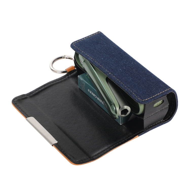 For IQOS ILUMA Portable Contrasting Color Electronic Cigarette Storage Bag with Hanging Loop(Brown + Denim Dark Blue)
