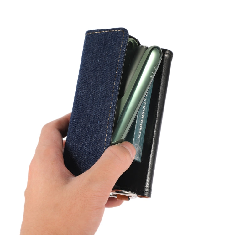 For IQOS ILUMA Portable Contrasting Color Electronic Cigarette Storage Bag with Hanging Loop(Brown + Denim Dark Blue)