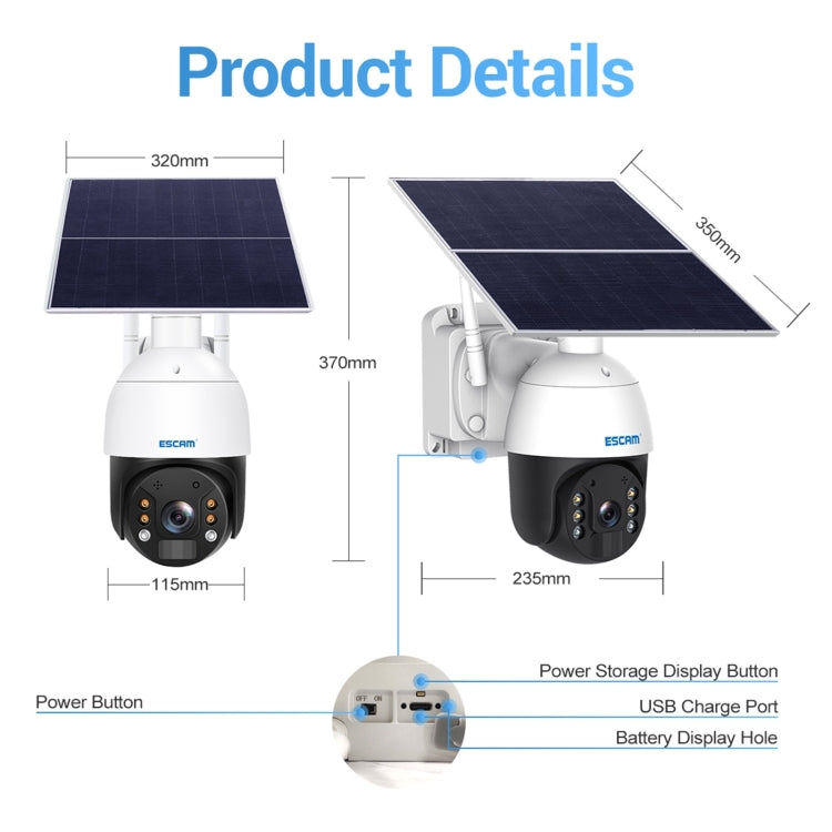 ESCAM QF724 3MP 24h Recording Cloud Storage PT 4G PIR Alarm IP Camera with Solar Panel, AU Signal Bands
