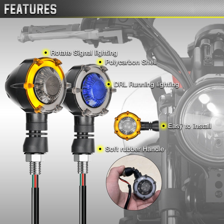 1 Pair Motorcycles Universal Rotating LED Dual-color Flow Turn Signal Light(Amber Yellow Light + White Light)