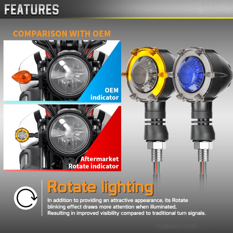 1 Pair Motorcycles Universal Rotating LED Dual-color Flow Turn Signal Light(Amber Yellow Light + Blue Light)
