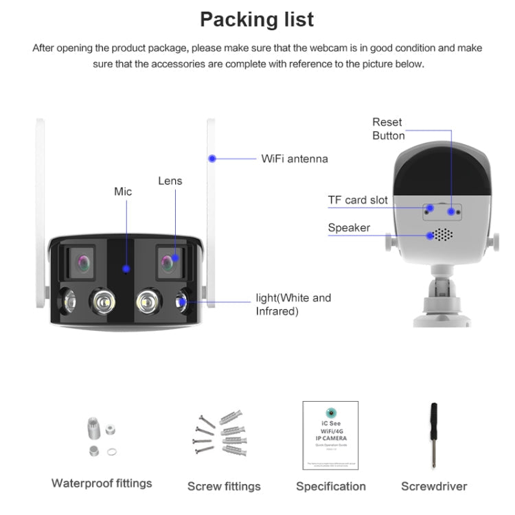 Q38 WIFI Humanoid Recognition AI Alarm 180 Degree Dual 2MP IP Camera, Plug:US Plug