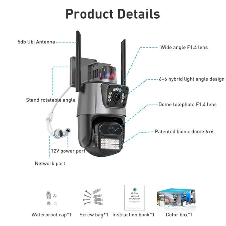 QX81 Humanoid Recognition AI Alarm WIFI Spherical Dual 2MP IP Camera, Plug:US Plug