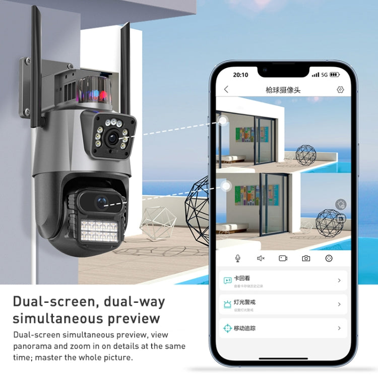 QX81 Humanoid Recognition AI Alarm WIFI Spherical Dual 2MP IP Camera, Plug:US Plug