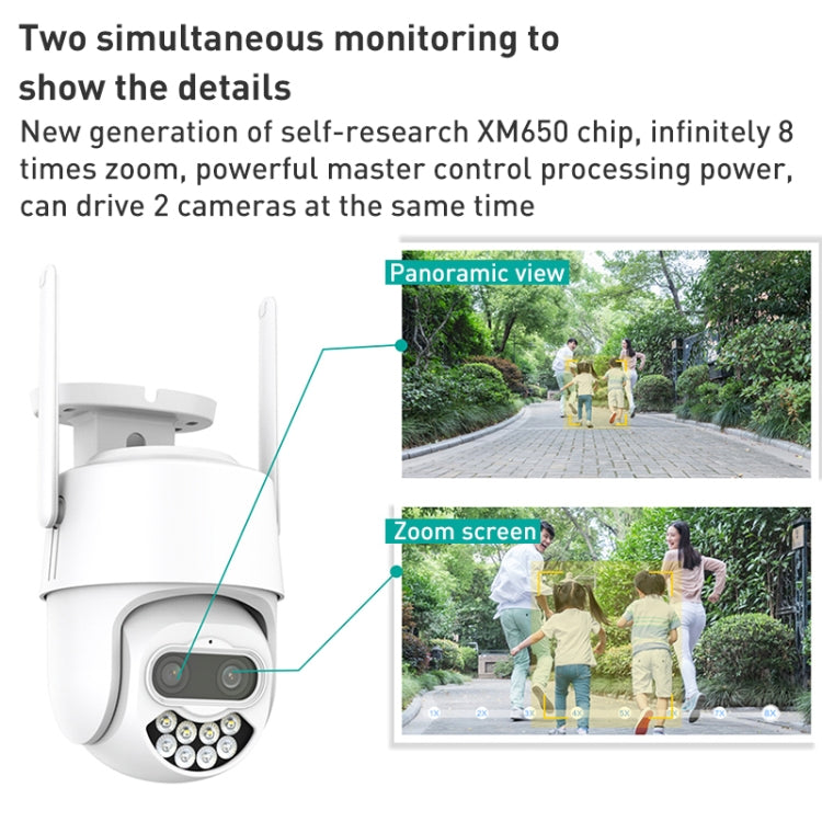 QX82 400W Dual Screen Dual Channel Synchronous Monitoring IP Camera, Plug:US Plug