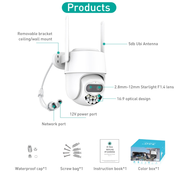 QX82 400W Dual Screen Dual Channel Synchronous Monitoring IP Camera, Plug:EU Plug
