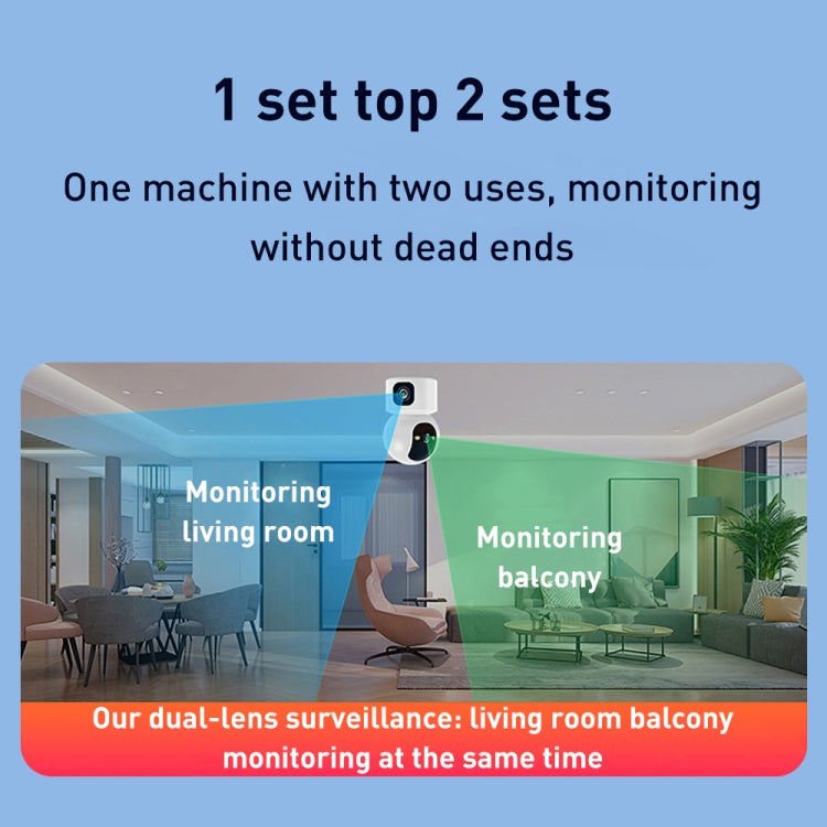 YT66 Dual 2MP Wireless Smart PTZ Camera, Plug:EU Plug