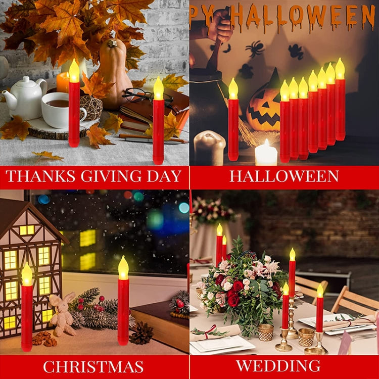 LED Electronic Candle Lights Flameless Long Rod Christmas Candle, Spec:Flashing Yellow Light-Red
