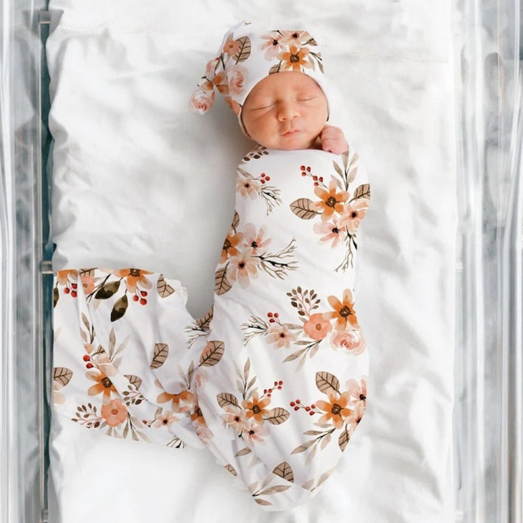 Newborn Baby Three-piece Swaddling Scarf  Cap Headband(Flower-4)