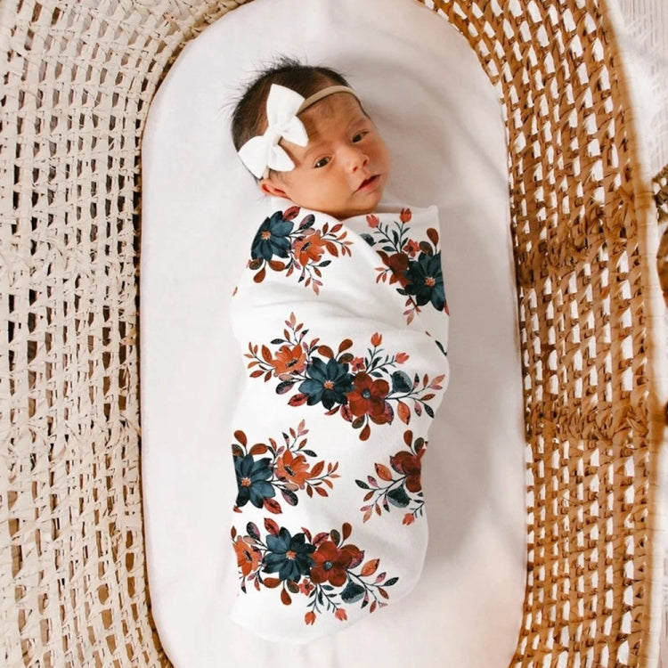 Newborn Baby Three-piece Swaddling Scarf  Cap Headband(Flower-3)
