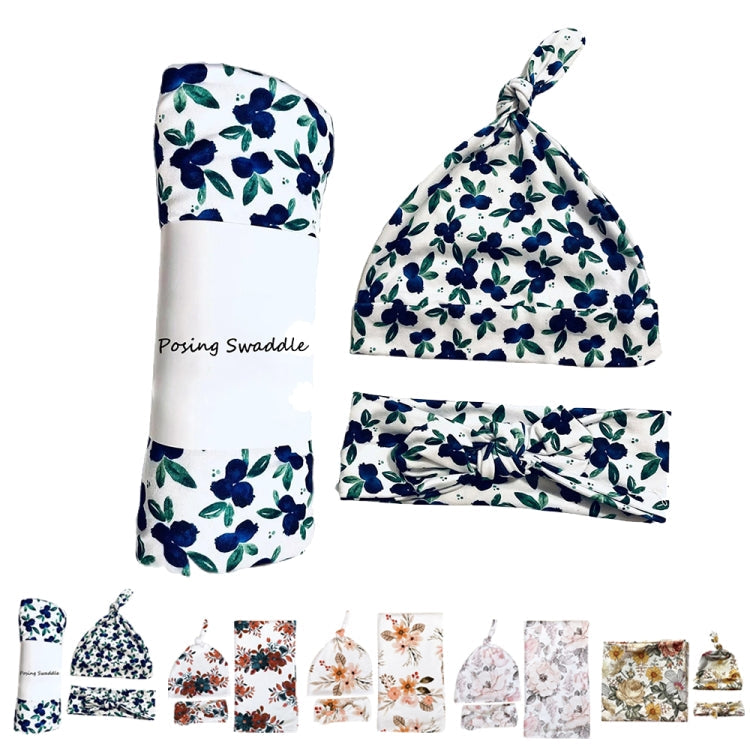 Newborn Baby Three-piece Swaddling Scarf  Cap Headband(Flower-3)