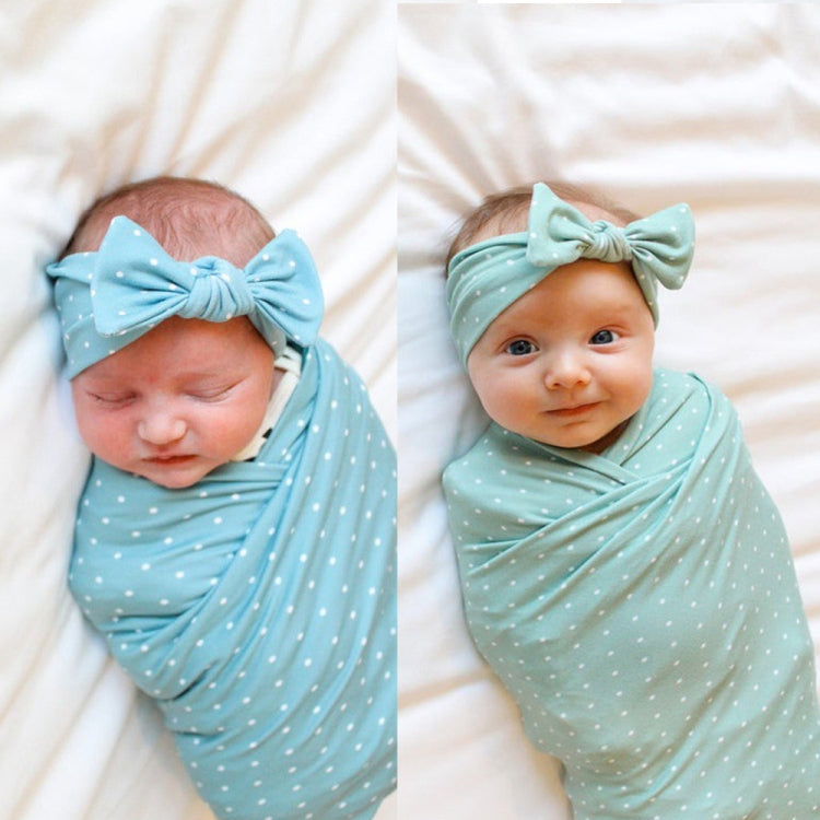 Newborn Baby Dot Pattern Swaddling Scarf Headband(Green)
