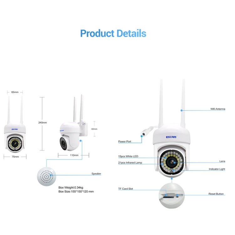 ESCAM PVR007 3MP Smart HD WiFi Camera Support Full Color Night Vision / Motion Detection / Sound Alarm / TF Card(US Plug)