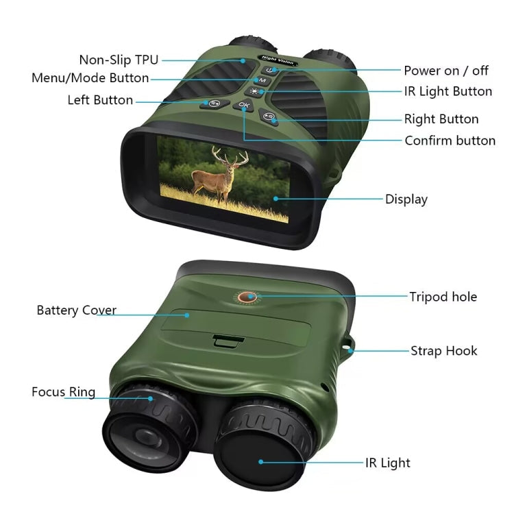 DT39 3 inch IPS Screen Binoculars Digital Binoculars Night Vision(Green)