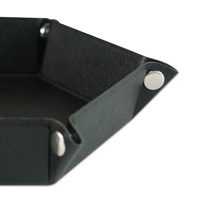 Hexagonal Desktop PU Storage Box Sundries Tray, Size:7 inch(Black)