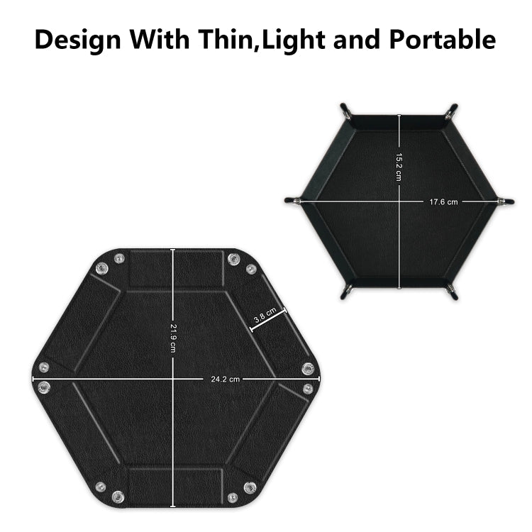 Hexagonal Desktop PU Storage Box Sundries Tray, Size:7 inch(Black)
