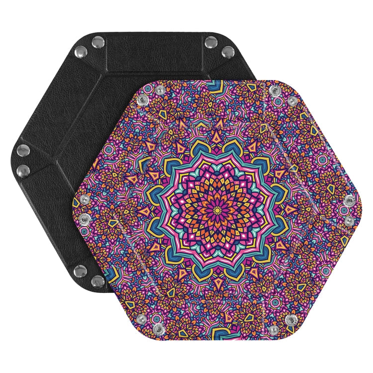 Hexagonal Desktop PU Storage Box Sundries Tray, Size:7 inch(Bohemian Purple)