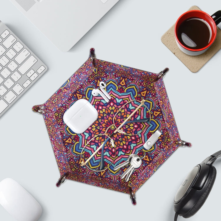 Hexagonal Desktop PU Storage Box Sundries Tray, Size:7 inch(Bohemian Purple)