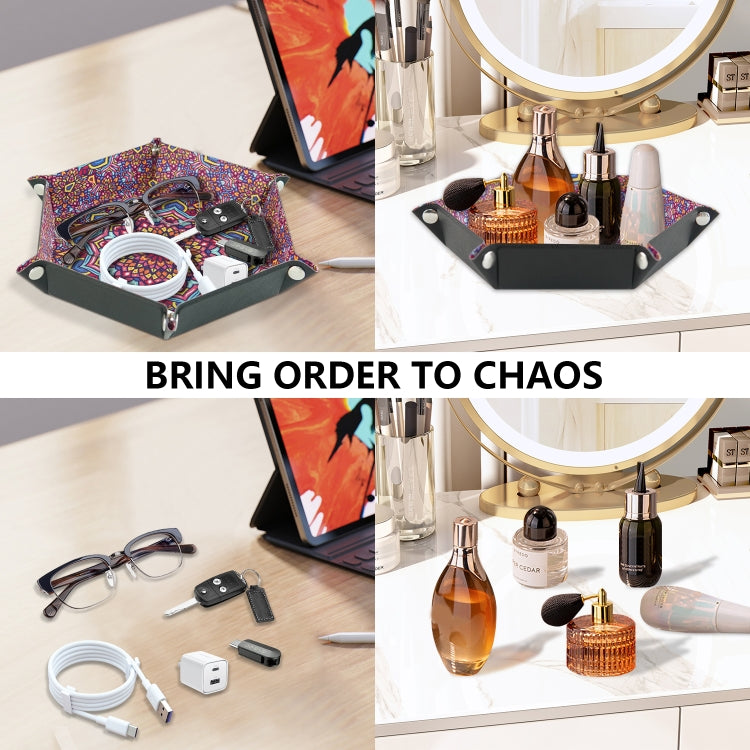 Hexagonal Desktop PU Storage Box Sundries Tray, Size:7 inch(Bohemian Purple)