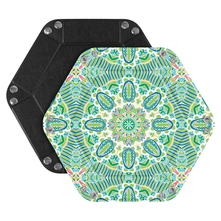Hexagonal Desktop PU Storage Box Sundries Tray, Size:7 inch(Bohemian Green)