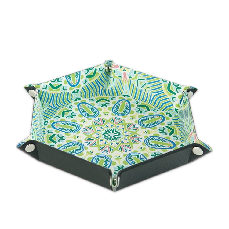 Hexagonal Desktop PU Storage Box Sundries Tray, Size:7 inch(Bohemian Green)