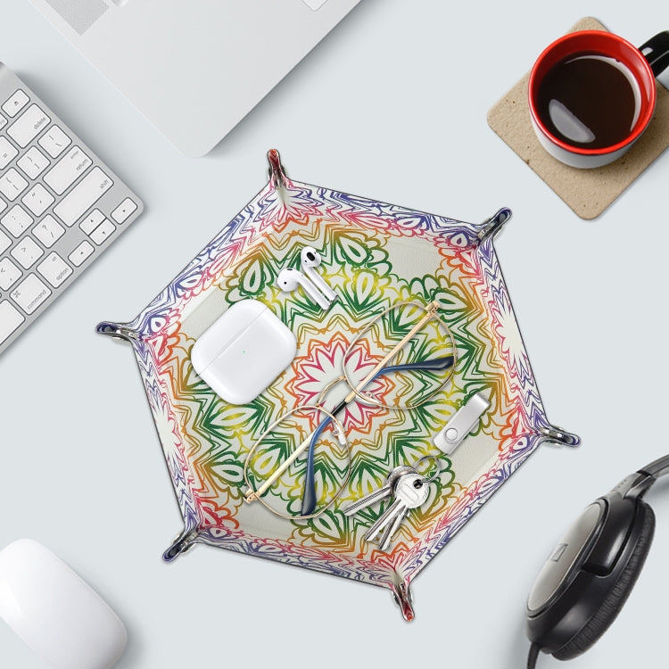Hexagonal Desktop PU Storage Box Sundries Tray, Size:7 inch(Bohemian Yellow)