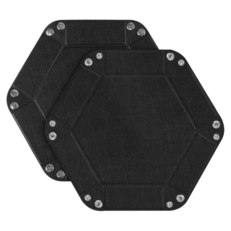 Hexagonal Desktop PU Storage Box Sundries Tray, Size:8 inch(Black)