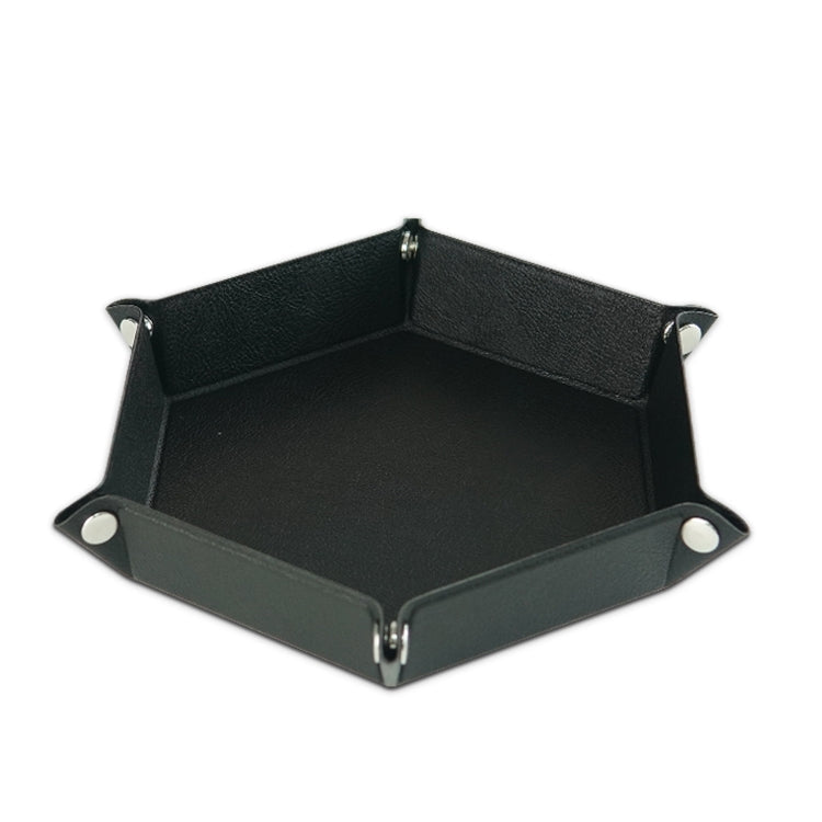 Hexagonal Desktop PU Storage Box Sundries Tray, Size:8 inch(Black)