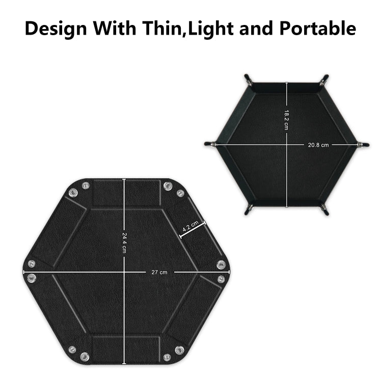 Hexagonal Desktop PU Storage Box Sundries Tray, Size:8 inch(Black)