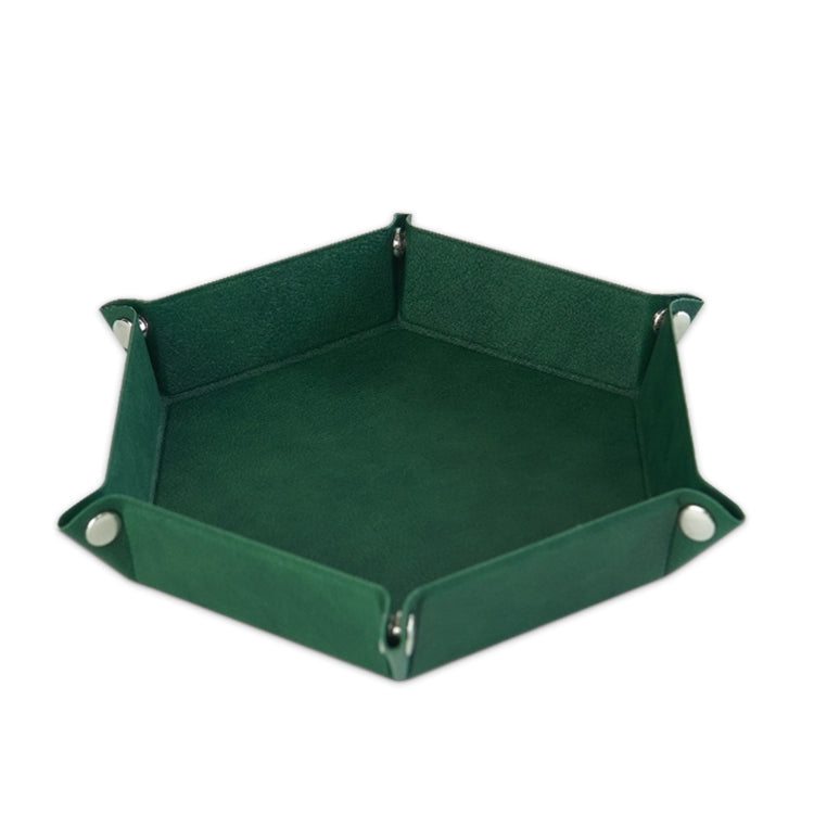 Hexagonal Desktop PU Storage Box Sundries Tray, Size:8 inch(Dark Green)