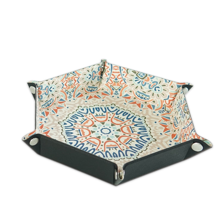 Hexagonal Desktop PU Storage Box Sundries Tray, Size:8 inch(Bohemian Orange)