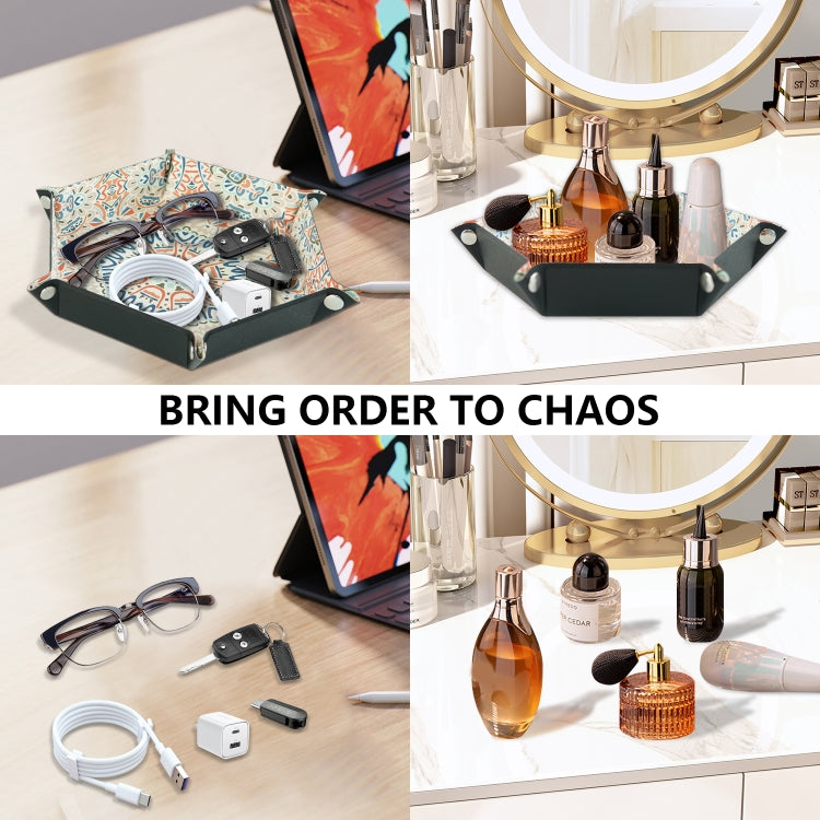 Hexagonal Desktop PU Storage Box Sundries Tray, Size:8 inch(Bohemian Orange)