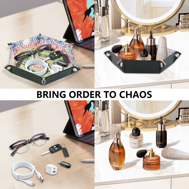 Hexagonal Desktop PU Storage Box Sundries Tray, Size:8 inch(Bohemian Yellow)