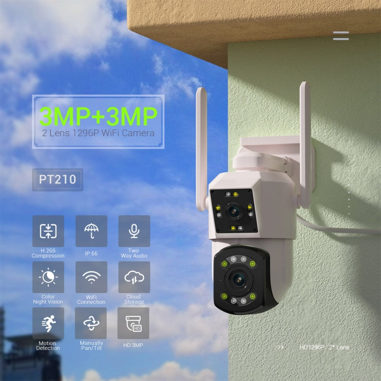 ESCAM PT210 2x3MP Dual Lens Dual Screen Monitor WiFi Camera Support Two-way Voice & Motion Detection & Cloud Storage(EU Plug)