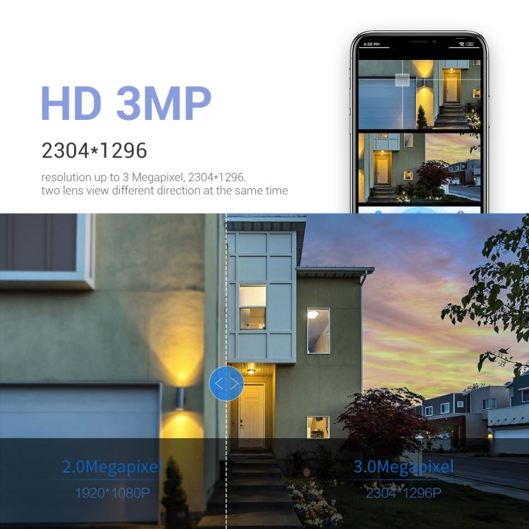 ESCAM PT210 2x3MP Dual Lens Dual Screen Monitor WiFi Camera Support Two-way Voice & Motion Detection & Cloud Storage(UK Plug)